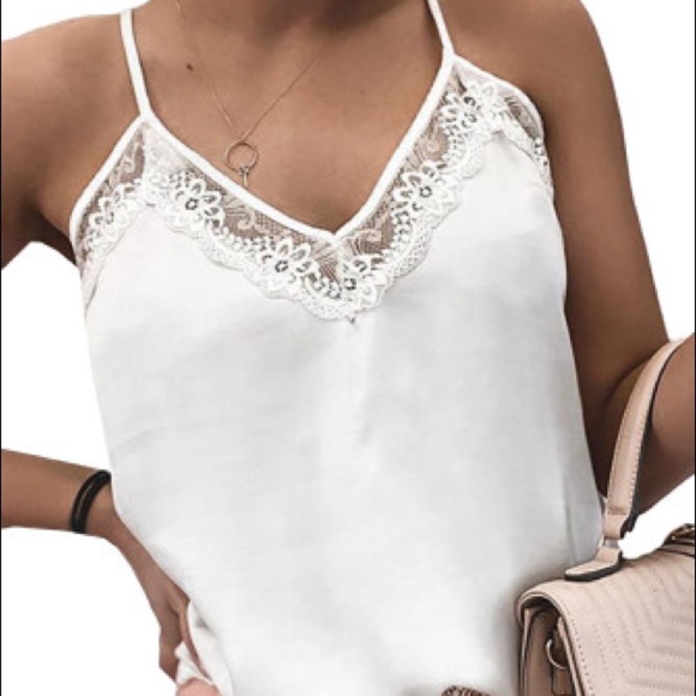 White Lace Detail Tank Top - Picture 10 of 10